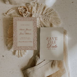 Classy Burnt Orange Boho Floral Terracotta Wedding Save The Date