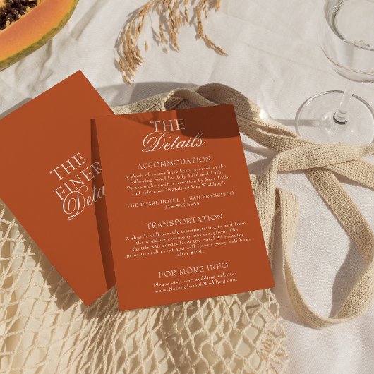 Classy Burnt Orange Old Money Chic Wedding Details Begleitkarte