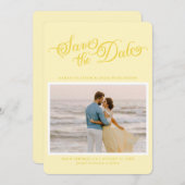 Classy Butter Yellow Elegant Script Save the Date (Vorne/Hinten)
