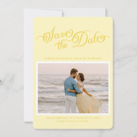 Classy Butter Yellow Elegant Script Save the Date (Vorderseite)
