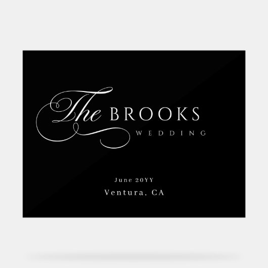 Classy Calligraphic Black Wedding Acrylschild (Vorderseite)