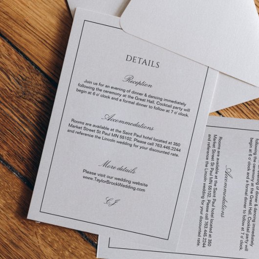 Classy Calligraphy Black and White Wedding Details Begleitkarte