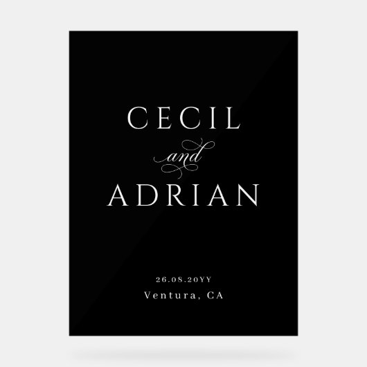 Classy Calligraphy Black Wedding Acrylschild (Vorderseite)