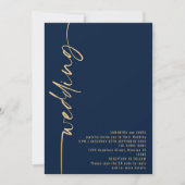 Classy Calligraphy QR Code Navy Gold Wedding Einladung (Vorderseite)