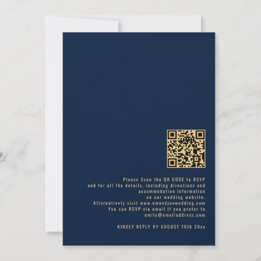 Classy Calligraphy QR Code Navy Gold Wedding Einladung (Rückseite)