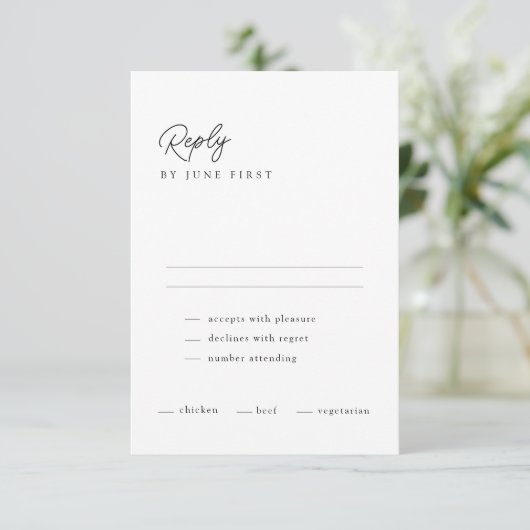 Classy Calligraphy Schwarz-weiß Wedding RSVP Card Einladung (Stehend Vorderseite)