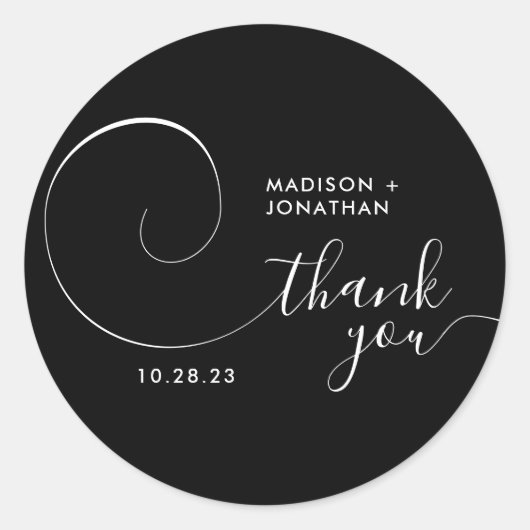 Classy Calligraphy Script Black Wedding Vielen Dan Runder Aufkleber (Vorderseite)
