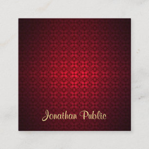 Classy Calligraphy Script Name Elegant Red Damask Quadratische Visitenkarte