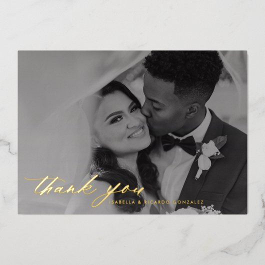 Classy Calligraphy Wedding Foto Vielen Dank Folieneinladung (Vorderseite)