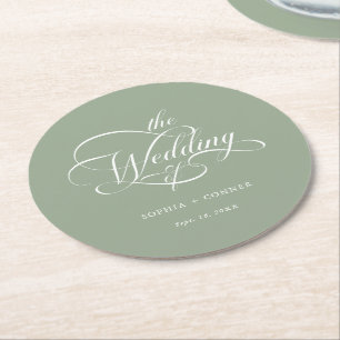 Classy Calligraphy Wedding Sage Green Runder Pappuntersetzer