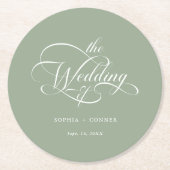 Classy Calligraphy Wedding Sage Green Runder Pappuntersetzer (Vorderseite)