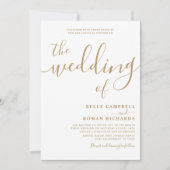 Classy Calligraphy White & Gold Wedding Einladung (Vorderseite)