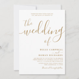 Classy Calligraphy White & Gold Wedding Einladung