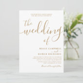 Classy Calligraphy White & Gold Wedding Einladung (Stehend Vorderseite)