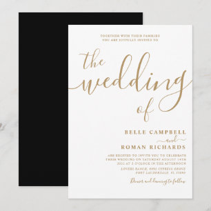 Classy Calligraphy White & Gold Wedding Einladung