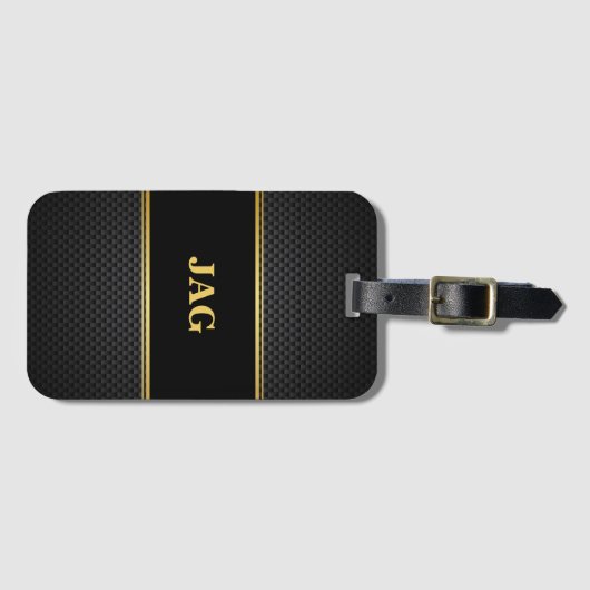 Classy Carbon Black & Gold Monogrammed Gepäckanhänger (Vorderseite (Horizontal))