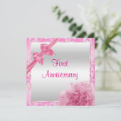 Classy Carnation & Bow 1. Hochzeitstag Einladung (Stehend Vorderseite)