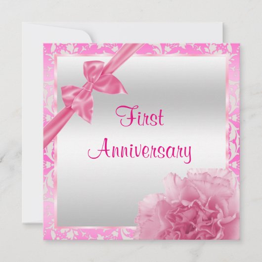 Classy Carnation & Bow 1. Hochzeitstag Einladung (Vorderseite)