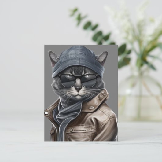 Classy Cat Birthday Card für ihn Postkarte (Stehend Vorderseite)