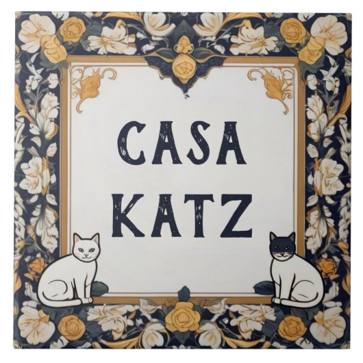 Classy Cat Custom House Name Plate Signature Plaqu Fliese (Vorderseite)