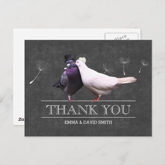 Classy Chalkboard Herr und Frau Birds Vielen Dank Postkarte (Vorne/Hinten)