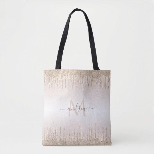 Classy Champagne Glitzer Tropfen Mit Monogramm Nam Tasche (Vorderseite)