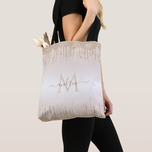 Classy Champagne Glitzer Tropfen Mit Monogramm Nam Tasche (Von Nahem)
