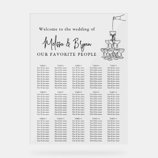 Classy Champagne Tower Wedding Chart Acrylschild (Vorderseite)