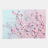 Classy Cherry Blüten Landschaft Pink Blau Geschirrtuch (Horizontal)
