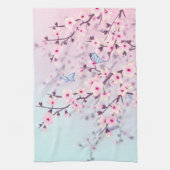 Classy Cherry Blüten Landschaft Pink Blau Geschirrtuch (Vertikal)