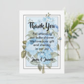 Classy Chic Blue Blumendanke Einladung (Stehend Vorderseite)