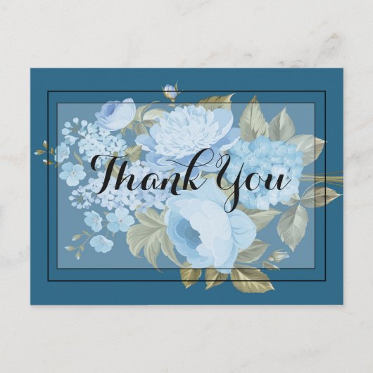 Classy Chic Blue Flororal Vielen Dank Postkarte (Vorderseite)