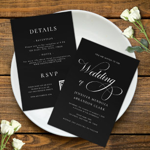 Classy Chic Calligraphy Black All in One Wedding Einladung