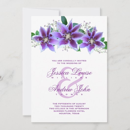 Classy Chic Clematis Einladung Hochzeiten (Vorderseite)