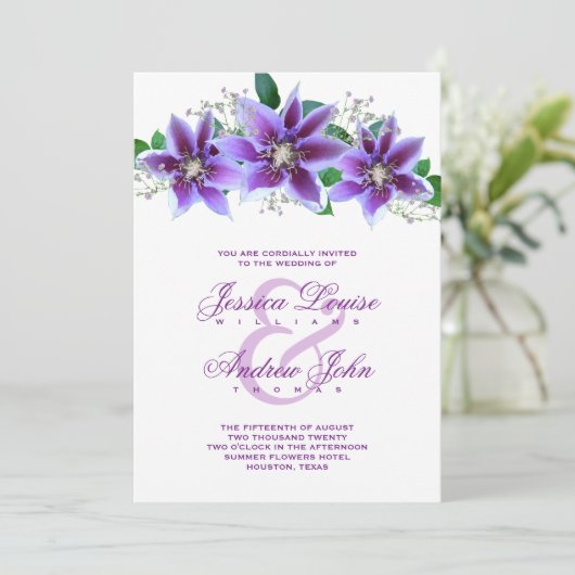 Classy Chic Clematis Einladung Hochzeiten (Stehend Vorderseite)