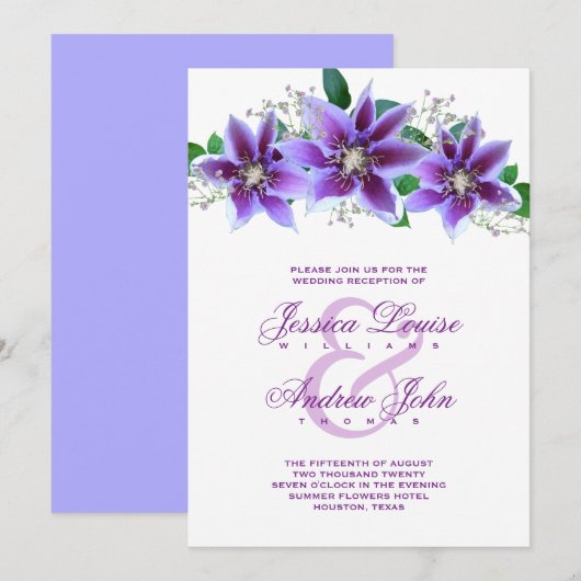 Classy Chic Clematis Hochzeitsempfang Einladung (Vorne/Hinten)