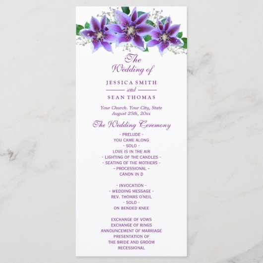 Classy Chic Clematis Hochzeitsprogramm Programm (Vorderseite)