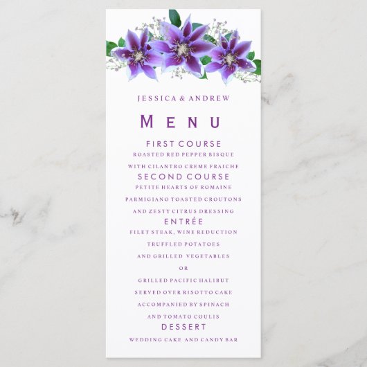 Classy Chic Clematis Wedding Menu Menükarte (Vorderseite)