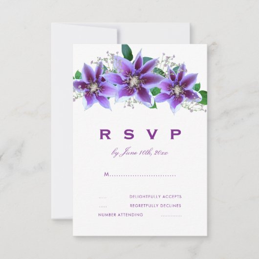 Classy Chic Clematis Wedding RSVP Karte (Vorderseite)