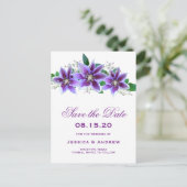Classy Chic Clematis Wedding speichern das Datum Ankündigungspostkarte (Stehend Vorderseite)