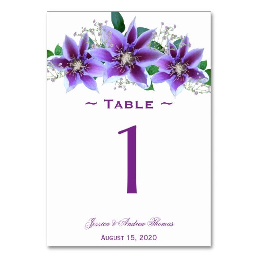 Classy Chic Clematis Wedding Tischnummer (Vorderseite)