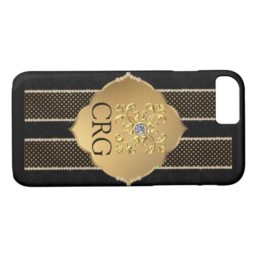 Classy Chic Gold Black Bling Monogram Case-Mate iPhone Hülle (Rückseite (Horizontal))