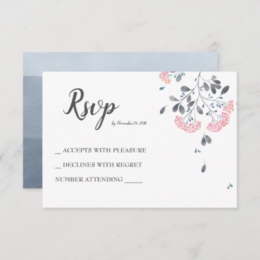 Classy chic gray pink Aquarell Hochzeit RSVP (Vorne/Hinten)