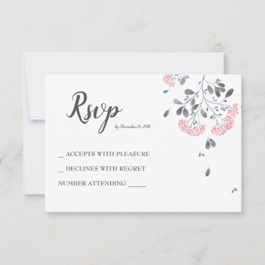 Classy chic gray pink Aquarell Hochzeit RSVP Karte (Vorderseite)