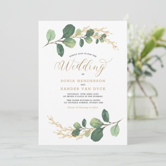 Classy + Chic Greenery Botanischer Garten Hochzeit Einladung (Stehend Vorderseite)