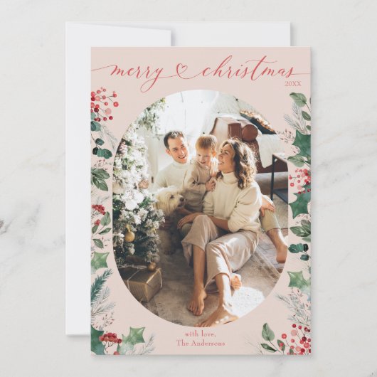 Classy Chic Heart Script Foto Erste Weihnachten (Vorderseite)