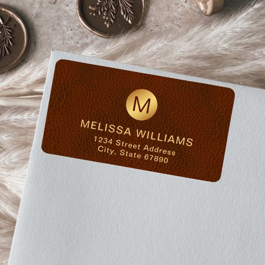 Classy Chic Initial Brown Texture & Gold-Adresse Adressaufkleber