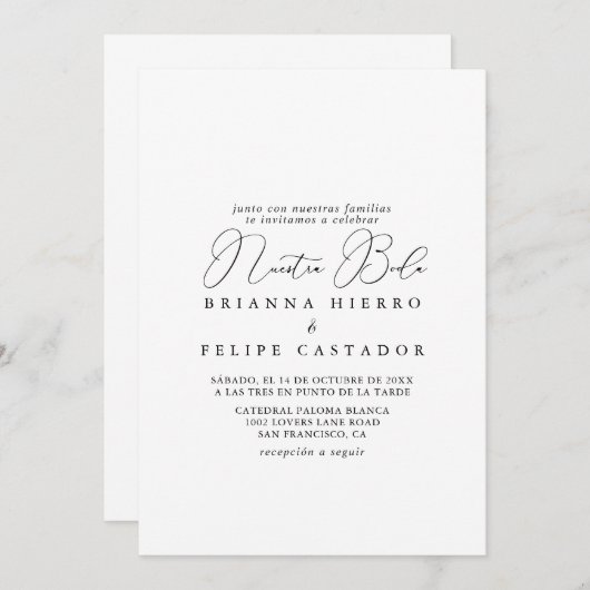 Classy Chic Minimalistisch Nuestra Boda Wedding Einladung (Vorne/Hinten)