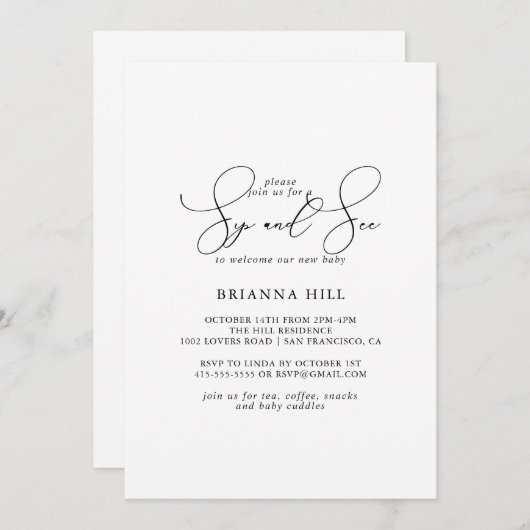 Classy Chic Minimalistisch Sip und See Einladung (Vorne/Hinten)