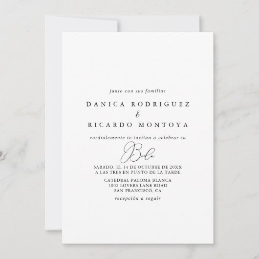 Classy Chic Minimalistisch Spanish Wedding Einladu Einladung (Vorderseite)